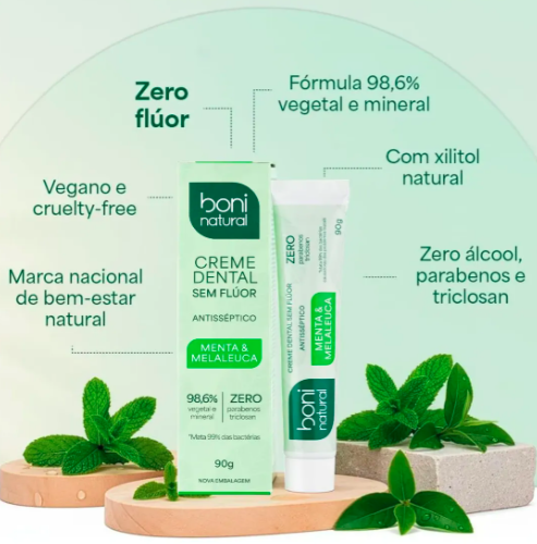 2 pastas de dente natural menta melaleuca